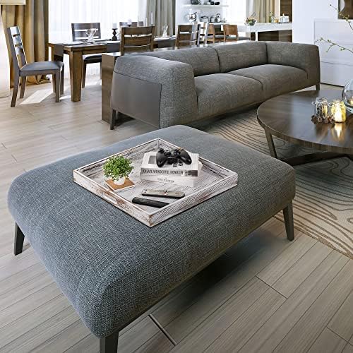 Extra Large Ottoman Square Tray: Hanobe Whitewashed Serving Tray for Ottomans Rustic Wood Tray Decor with Cutout Handles for Coffee Table Living Room 20" x 20"