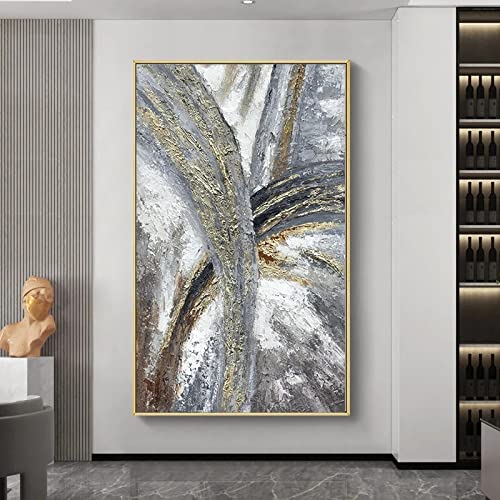 Peinture d'entrée abstraite dorée moderne 90x158cm sur toile