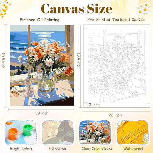 NKVNKV Paint by Numbers Kit for Adults Beginners - Floral Series, DIY Flower Canvas for Panting Kits for Gift and Wall Room Decoration 16x20 Inch (Without Frame) by NKVNKV - Used condition - Image 3