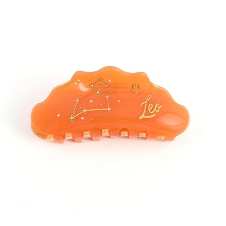 Leo Zodiac Sign Hair Claw with Rhinestones, Orange Personalized Acetate Hair Clip for Women Gift 1 Piece