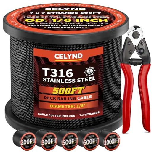 Black Stainless Steel Cable for Railing - 500FT 1/8" T316 Wire Rope for Deck Cable Railing System Kit