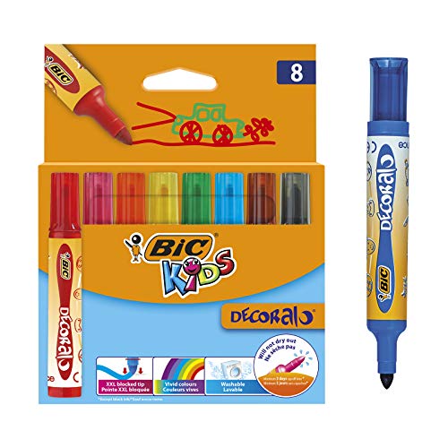 BIC Kids Decoralo Feutres de Coloriage à Pointe Extra Large - Couleurs Assorties, Etui Carton de 8 Cover