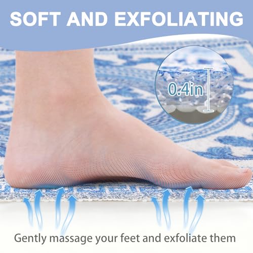 Image of Square Shower Mat Non Slip: 32x32 Inch Extra Large Shower Mats with Drain Hole in Middle -Anti Slip Shower Mats for Inside Shower -Loofah Shower Floor Mat Bath Mat for Shower Stall Bathtub Elderly