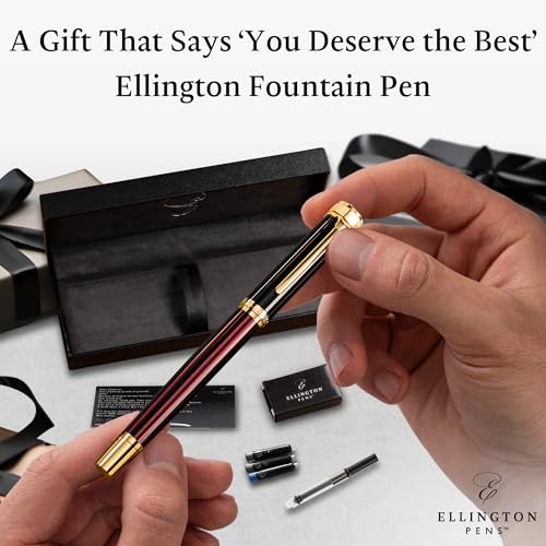 Image of Ellington Pens Luxury Fountain Pen Set - Extra Fine Nib - Includes 3 Ink Cartridges, Refillable Ink Converter, Gift Box-Fountain Pens For Writing, Calligraphy, Journaling, Sketching (Crimson Blend)
