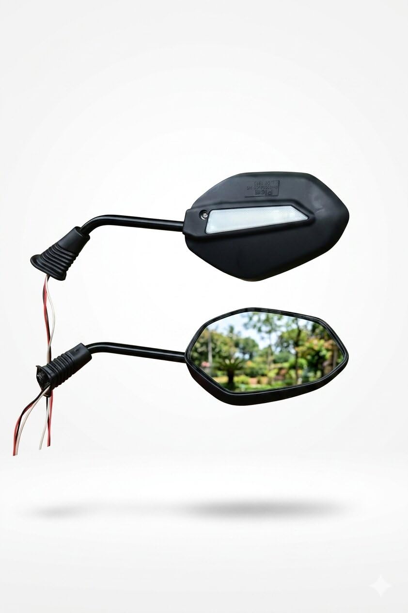 Bike Rearview Mirror With Dual Colour LED Light indicator Parking Universal Fit For All Bikes Glamour-image-24