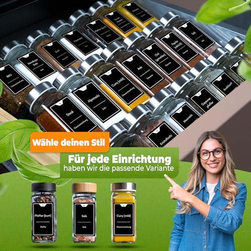 CLIDOR Gewürzgläser eckig [24 x 125ml], inklusive 248 Gewürzetiketten – Ansicht 6