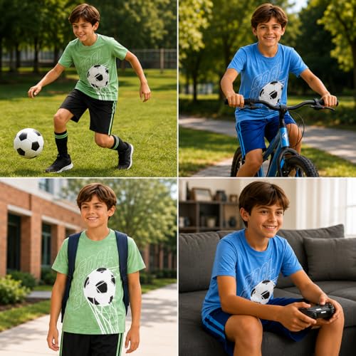 Image of Pro Athlete Boys Shorts Sets - 4 Piece Dry Fit Short Sleeve Crewneck Graphic Tee and Performance Shorts for Boys (Sizes 8-16)