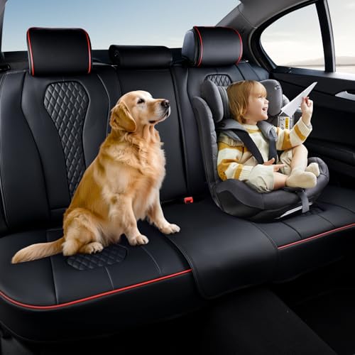 Image of Coverado Car Seat Covers, Rear Car Protectors, Black Leather Seat Covers, 3-Piece Waterproof Automotive Seat Covers for Back Seats Universal Fit for SUVs & Cars, All-Weather Protection