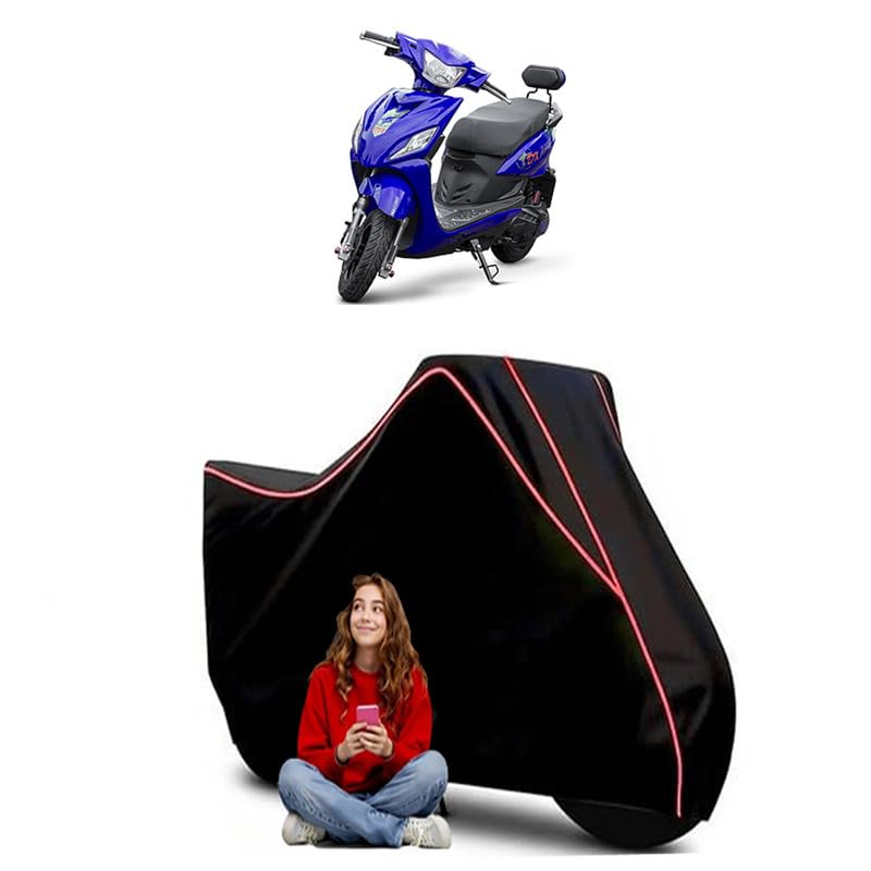 Image of Yo Edge Scooty Bike Cover Water Resistant Outdoor Use Universal Fit Scooters Motorcycles Heavy Duty UV Protection Dust Rain Scratch Resistant Elastic Bottom Black Blue Piping