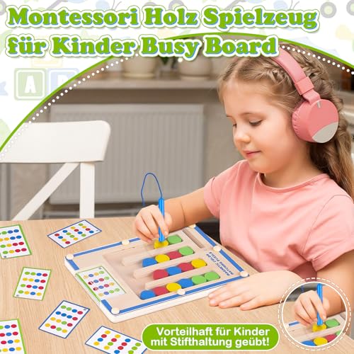 Montessori Spielzeug ab 3 4 5 6 Jahre Junge Mädchen: Motorikspielzeug Geschenk Junge 4-5-6-7 Jahre Geburtstagsgeschenk Activity Board für Kinderspielzeug ab 3-8 Jahr Holzspielzeug Lernspiele Labyrinth