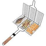 COALSTOVE Portable Non-Stick Stainless Steel BBQ Basket, Ideal for Outdoor Barbecue Parties, Fishing & Camping, Ergonomic Design, Comes with a Grill Basket Bag & Free eBook, 34x22CM