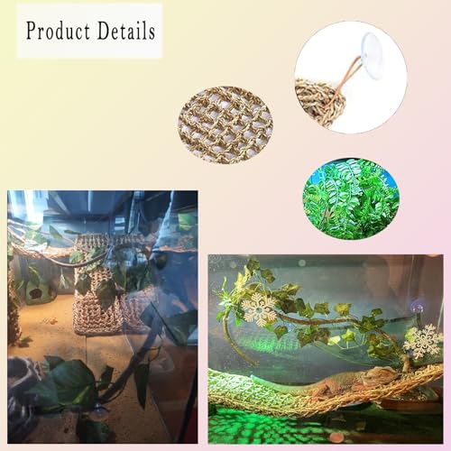 Image of Seagrass Hammock for Bearded Dragon,Large Reptile Hammock with Suction Cups Lizard Lounger Bed Jungle Climber Vines Chameleon Terrarium Habitat Decor for Bearded Dragons,Geckos,Snakes
