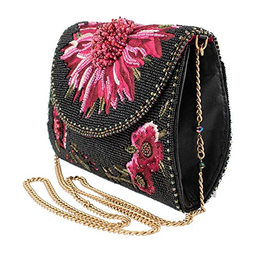 Mary Frances Pretty in Pink Beaded Floral Crossbody Clutch Handbag, Black4