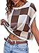 Saodimallsu Womens Cap Sleeve Crop Tops Summer Color Block Going Out Crew Neck Knit Trendy Casual Sweater Khaki