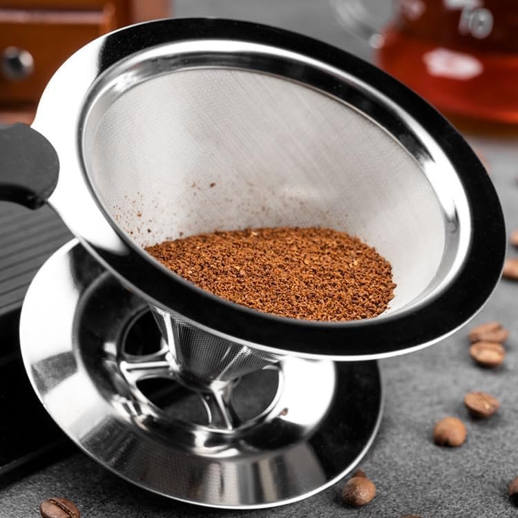 Pour Over Coffee Dripper, Stainless Steel Coffee Filter, Paperless Reusable Coffee Filter, Metal 600 Mesh Strainer Coffee Maker Single Cup Brewer 1-2 Cup Coffee Filter