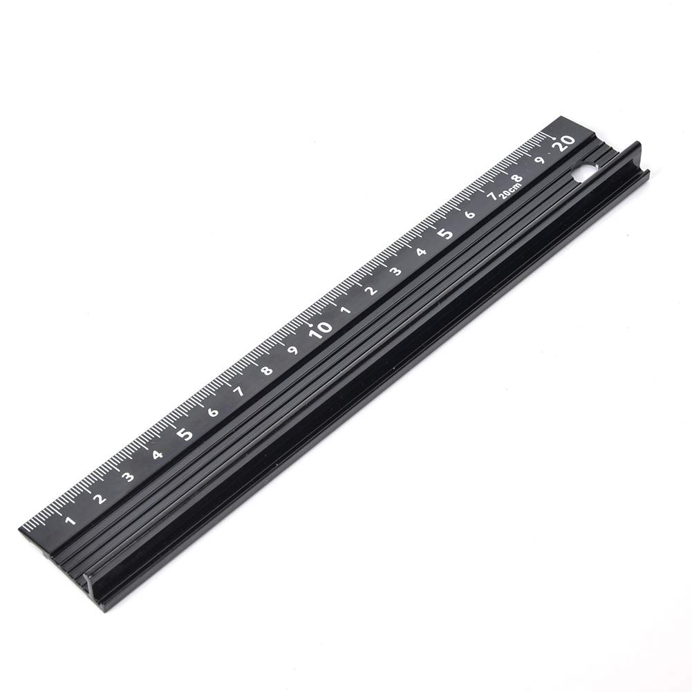 SIXRUN Aluminium-Lineal L-Typ, Schneidelineal 20cm 30cm 45cm mit Gummierter Unterseite, Rutschfest und mit Schutzplatte, für Längenmessung, Gerades Schneiden, Heimgebrauch (L-Typ 20 cm)