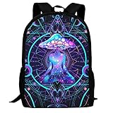 D-WOLVES Psychedelic Magic Mushrooms Geometry Backpack, Travel Laptop Backpack for Boys Girls, College School Bag Student Bookbag Cool Daypack, Perfect for Outdoor Camping Trip Hiking Holiday