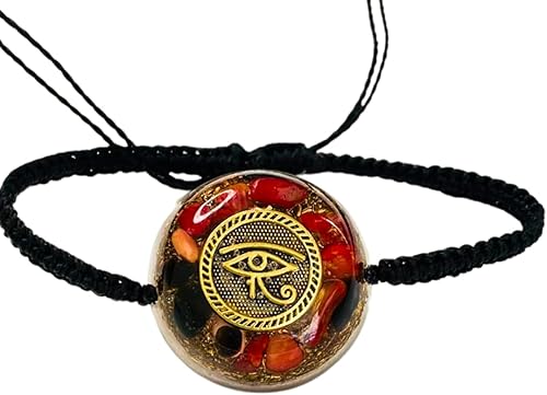 ARTE ORGONES & Design Pulseras de orgón Ojo de Horus Amuleto Protección Orgonita Turmalina Negra Pirita Chackra Cristales Curativos Hombres Mujeres