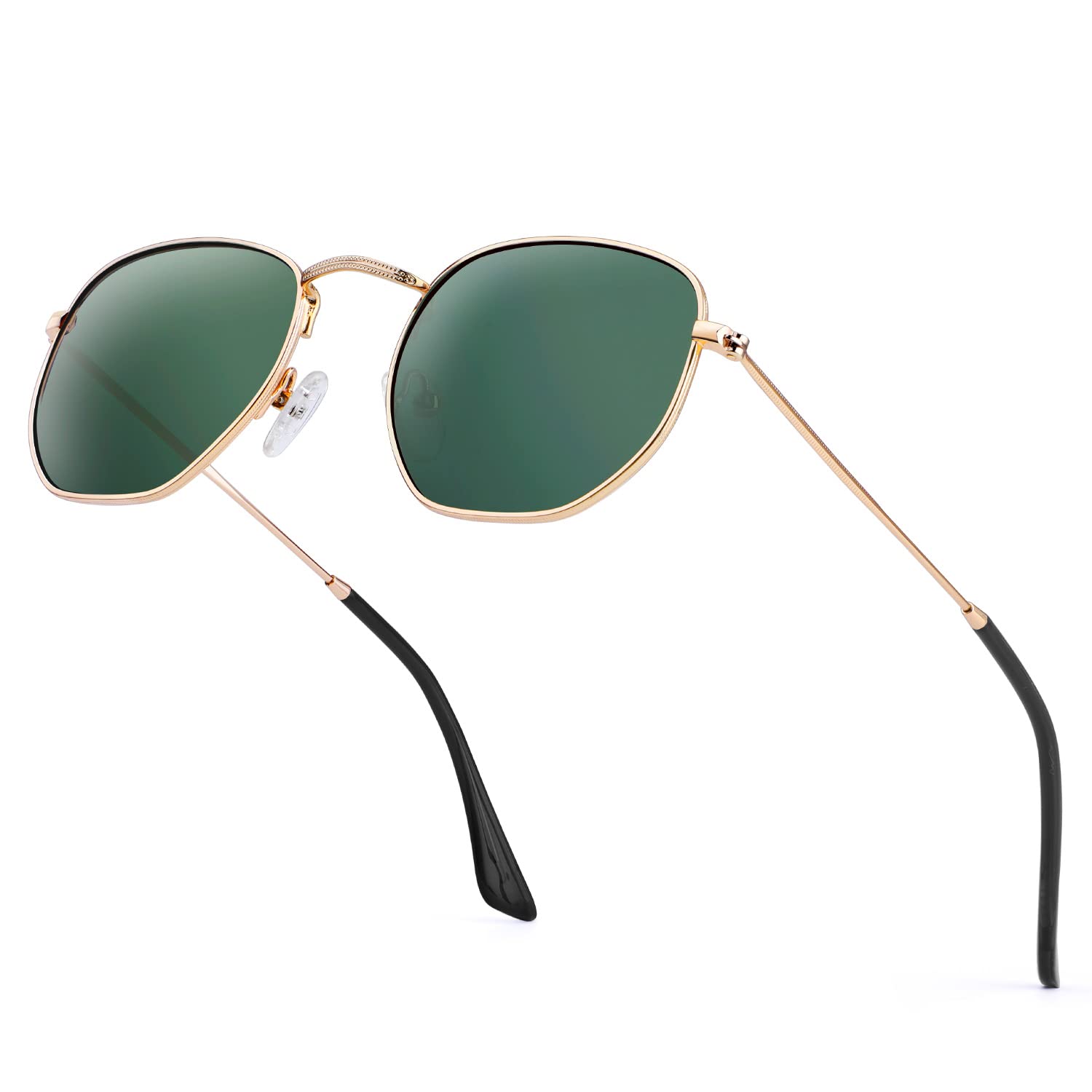 KALIYADI Sunglasses for Women and Men, Polarized Square UV Protection, Trendy Metal Frame Hexagon Sunglasses