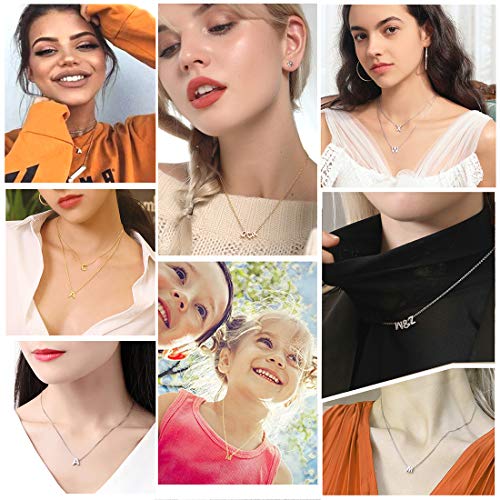 U7 Colar com inicial de zircônia cúbica banhado a ouro branco ou amarelo 18 K | Colares de letras pa