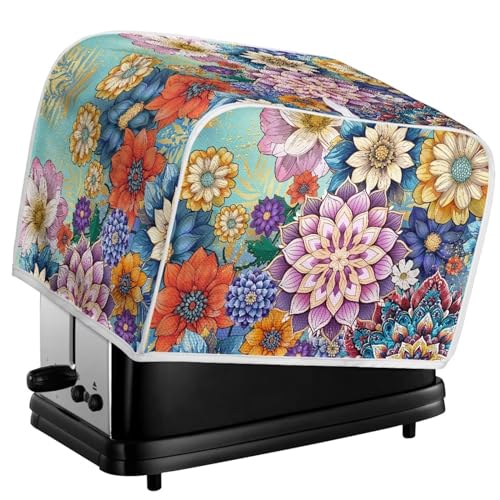 Image of 2 Slice Toaster Cover with Handle, Universal Fits, Boho Flower Purple Blue