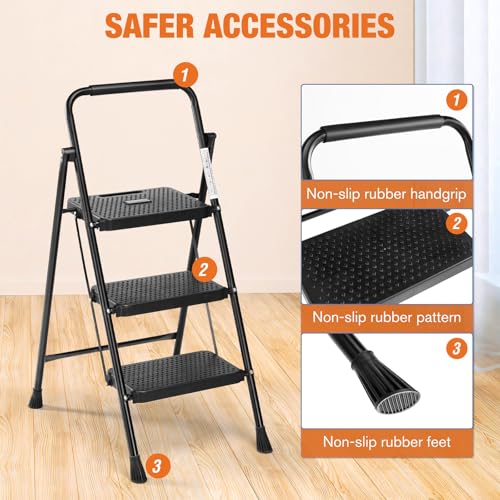 Sweetcrispy Folding 3 Step Ladder Stool - Lightweight, 800lbs Sturdy, with Anti-Slip Feet - Perfect for Home, Kitchen, and Office Use, Easy Storage and Portable Design by Sweetcrispy - Image 5