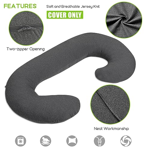 Cosmoplus COS-YFZT-SMH 𝐏𝐫𝐞𝐠𝐧𝐚𝐧𝐜𝐲 𝐏𝐢𝐥𝐥𝐨𝐰 𝐂𝐨𝐯𝐞𝐫 Cosmoplus C Shaped Full Body Pillow Case 𝐂𝐨𝐯𝐞𝐫 For Maternity,Stretchy Cool Breathable Jersey Fabric,Provides Sleep And Pregnancy Support,Heather Grey thumb #1