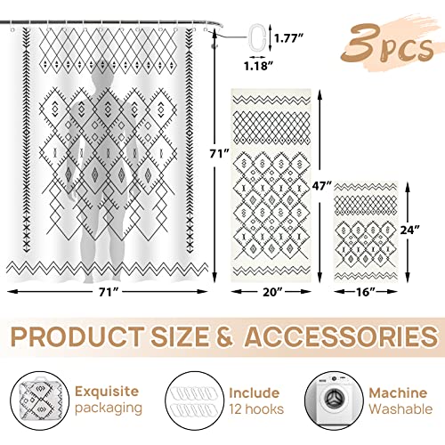 Sunhop Luxury Shower Curtain Set 3Pcs, Bathroom Sets With Shower Curtain And Rugs, Ultra Soft Faux Wool Water Absorbent Bath Rugs, Durable Waterproof Shower Curtain With 12 Hooks (White, 71" X 71") #TOP5