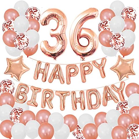 Succris 36TH Birthday Decorations for Girls and Women 36th Birthday decorations 36 Years Old Birthday Party Supplies Happy Birthday Banner Rose Gold Confetti balloons Rose Gold Cover