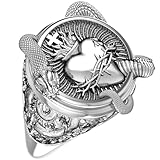 925 Sterling Silver Sacred Heart Ring with Snake Jesus Cross Catholic Jewelry Size 6-15