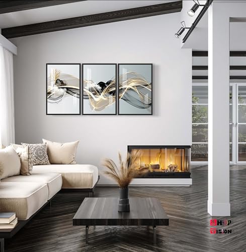 Quadros Decorativos Sala Abstrato Linha Gold Luxo 3 Peças 60x40cm
