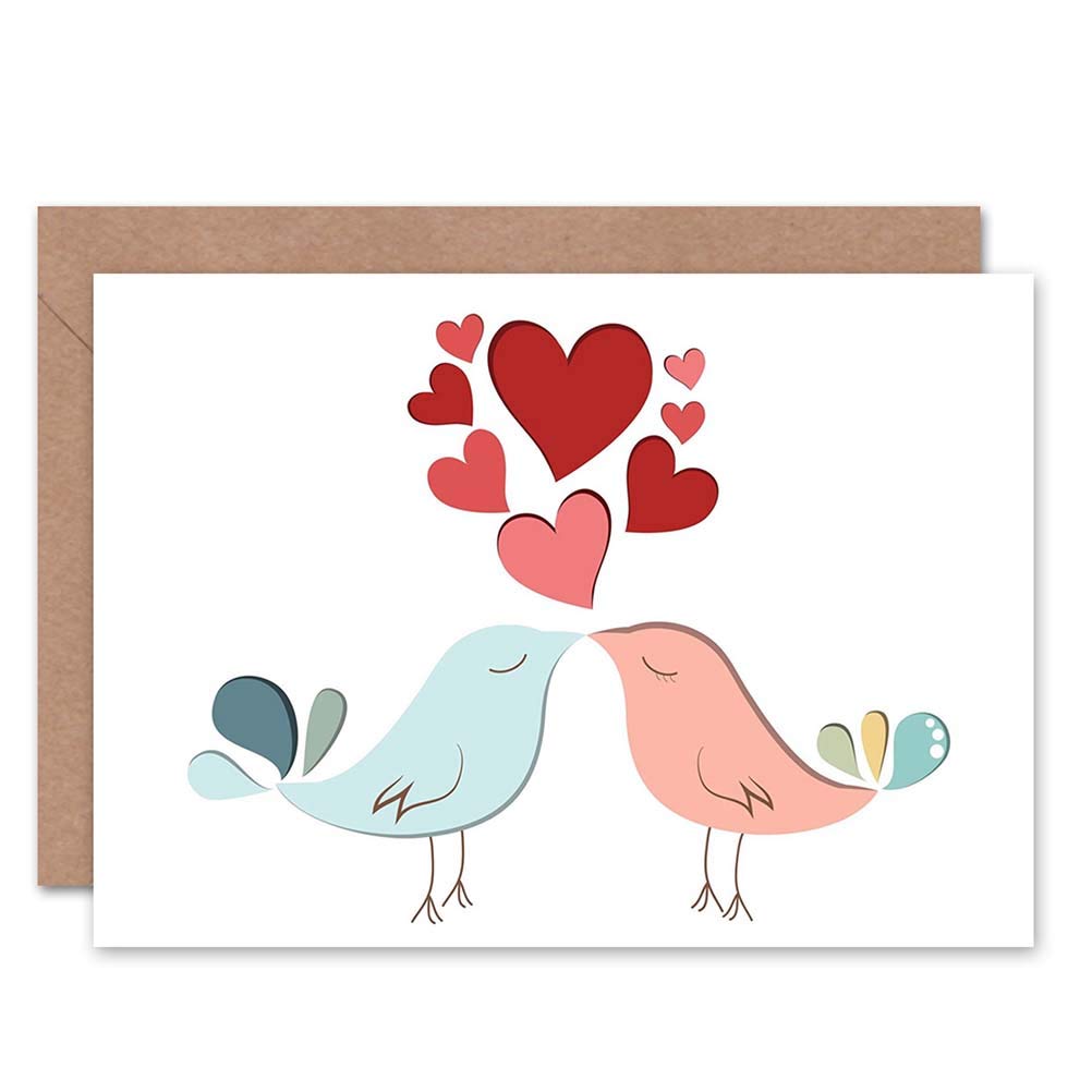 Valentines Love Birds Couple Blank Greeting Card With Envelope