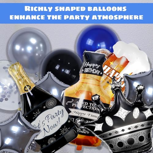 Blue and Black Happy Birthday Decorations for Men,Birthday Decorations with Banner, Fringe Curtains,Foil Balloons, Balloon Kits for 21st,25th 27th 30th 35th 40 50 60th Birthday Decorations - Image 4
