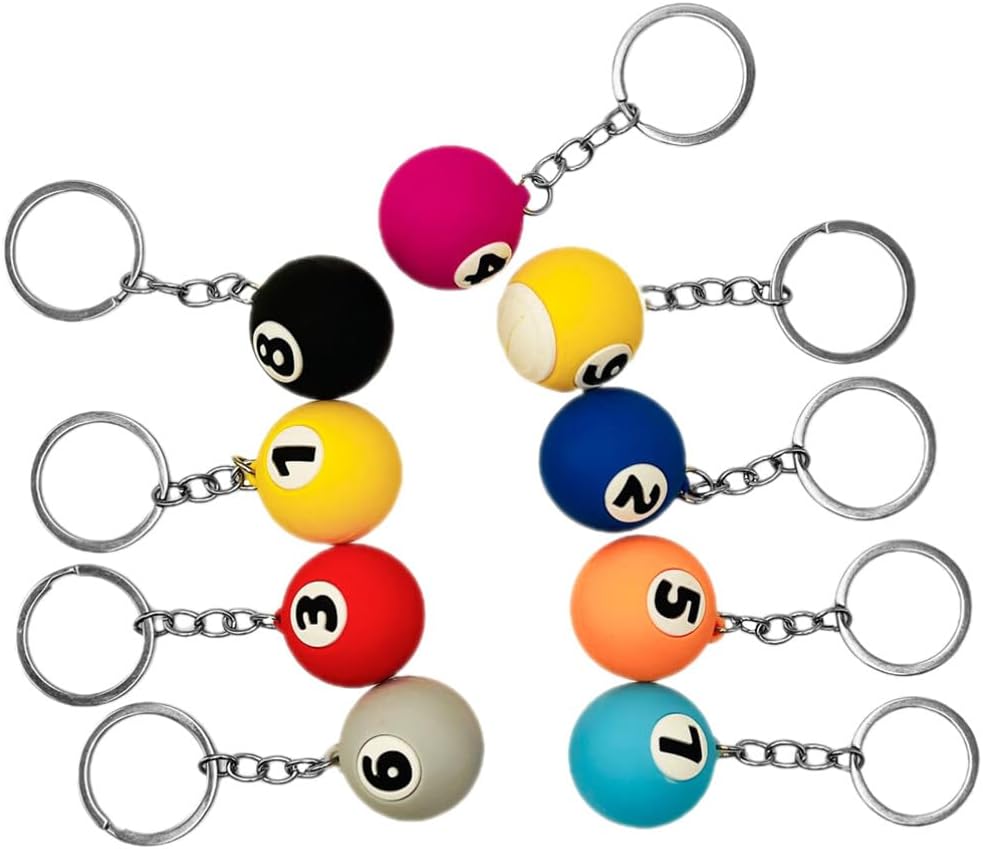 BESPORTBLE 9pcs Sports Keychains Pool Ball Key Rings