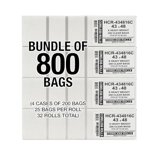 Image of Aluf Plastics 56 Gallon 16 Micron (eq) Clear Trash Bags 43 inch x 48 inch 800 Count
