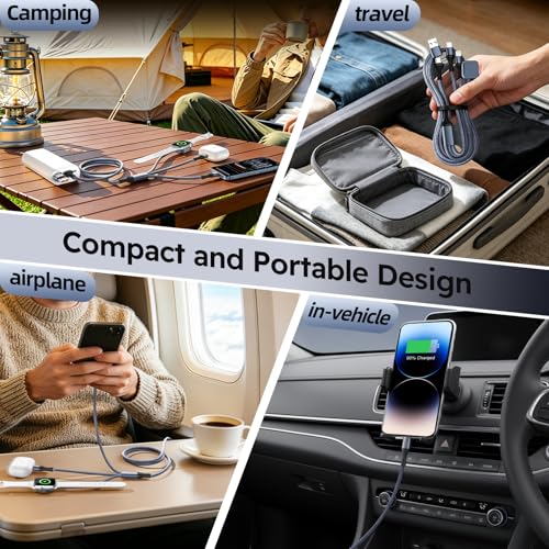 Image of Cruise Essentials 2026, 3 in 2 Multi Charging Cable for iPhone Watch Charger /iPhone 17 /IP, iWatch Charger, Travel Camping Essentials Compatible with iWatch 11-2 /Ultra /iPhone 17-8,Car (2Pack,5FT)Gray