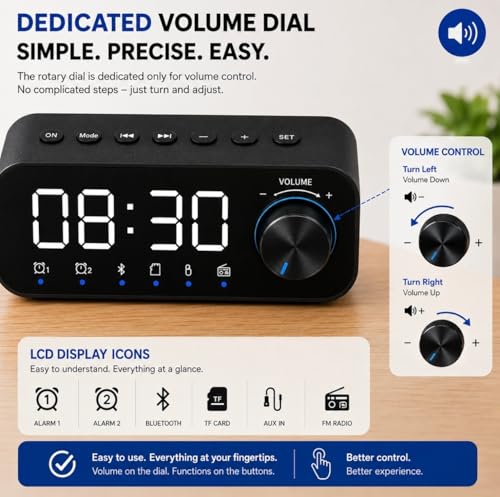 Image of Multifunction FM Radio Alarm Clock with Bluetooth Speaker | TF Card Support | Bedside, Living Room Digital Table Clock