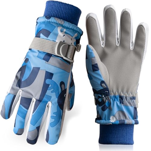 Vagasi Kids Ski Gloves Snow Waterproof Thermal Gloves Cold Weather