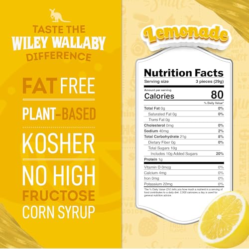 Wiley Wallaby Lemonade Licorice Candy, Soft & Chewy, 7.05oz, 1Pk | Australian-Style with Sweet Citrus Flavor and Mild Tang, Plant-Based, Perfect for Everyday Snacking - image 2