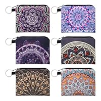 Rebanky 6 Pezzi Portamonete in Tela Mini Portamonete Donna Piccolo Portamonete Portatile Mini Canvas Portamonete Portamonete Donna Mini per Monete,Chiavi,Rossetto 6 Thème Mandala