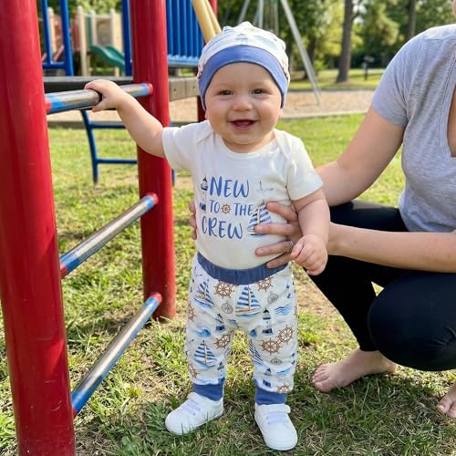 Image of SAYOO Newborn Baby Boy Clothes New To The Crew Embroidered Romper Waffle Solid Pants with Hat Coming Home Hospital Outfits