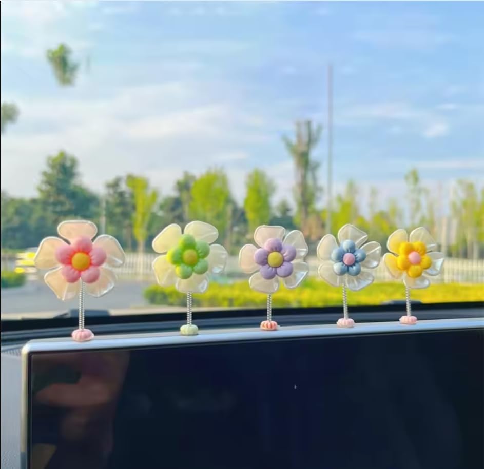 Image of Miniature Set for Home Decor, Deepawali Gift, Living Room, Figurines, Cake Decoration Items - Resin Car Dashboard Items (Multicolor) ((Circle Flower Miniature Set of 5))