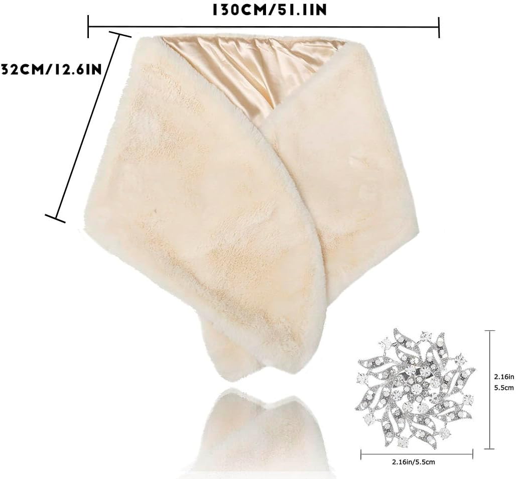 Yalice Women's Wedding Faux Fur Shawl and Wrap Bridal Fur Stole Cape Fur Scarf for Bride and Bridesmaids - Image 2