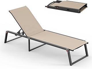 Aluminum Chaise Lounge Chair Outdoor, Foldable & Assembly Free Patio Poo...