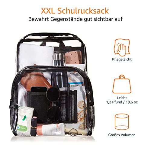 Amazon Basics, Rucksack für klassische Anlässe/Freizeit/Schule, Transparent, 1er-Pack