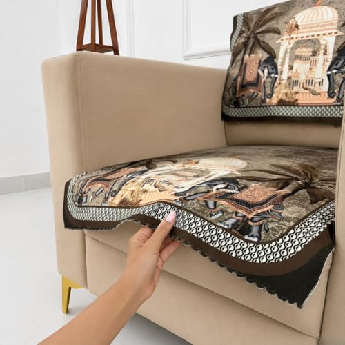 Image of Homerz Premium 'Luxe Series' Sofa Cover | Holland Velvet Fabric | Smooth Finish | Anti-Slip Fleece Backing Couch Protector (Maharaja, 1 Seater, Seat Cover with Backrest)