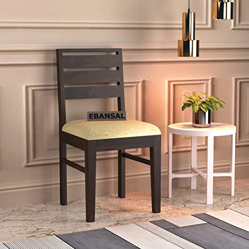 Image of 3 Line Wooden Dining Chairs Set of 2 for Kitchen & Dining Room, Chairs with Cushion, Two Seats, Solid Sheesham Wood, Walnut Finish