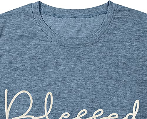 Blessed T-Shirt for Women Cute Heart Graphic Letter Print Sayings Shirts Casual Short Sleeve Thankful Tee Tops3