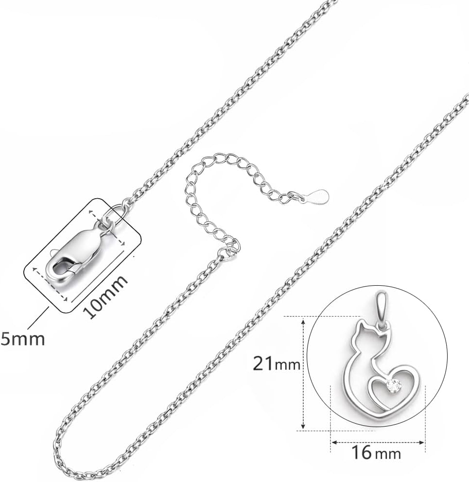 Giuesytic Cat Mom Gifts for Women – Heart Cat Necklace with Zircon, Cute Cat Lover Jewelry, Birthday, Anniversary & Merry Xmas Holiday Gift