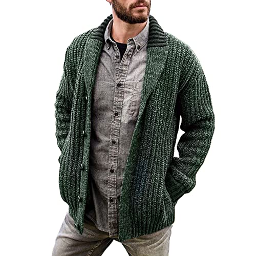 Chaqueta de punto grueso para hombre, informal, cuello chal, manga larga, jersey de punto con botones, chaqueta de punto abierto en la parte delantera abierta, chaqueta de punto liso, chaqueta de